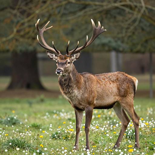 Majestic Deer in Flowering Green Field