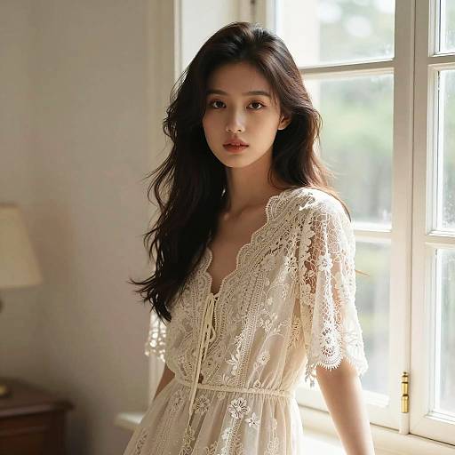 Young Woman by Window in Lace