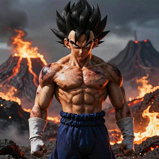 Realistic Scarred Vegeta in Volcanic Battle