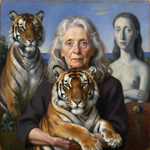 Elderly Woman with Albino Tiger