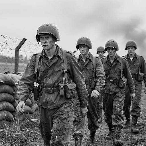 Intense WWII Soldiers in Muddy Terrain
