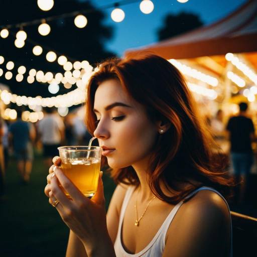 Woman Sipping Jasmine Tea at Night Fair