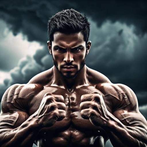 Heroic Man Against Dramatic Stormy Background
