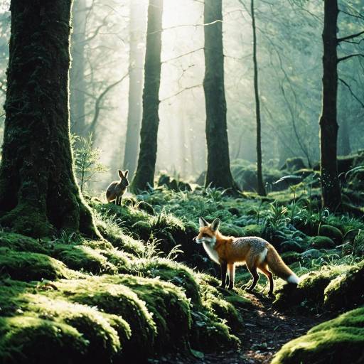 Fox and Rabbit in Mossy Forest