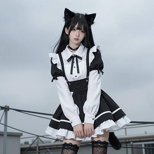 Young Woman in Gothic Lolita Cat Costume