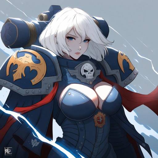 Illustration of Adepta sororitas, warhammer 40k in the style of Neve (morris-minicooper)