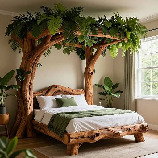 Jungle-Themed Wooden Tree Trunk Bed