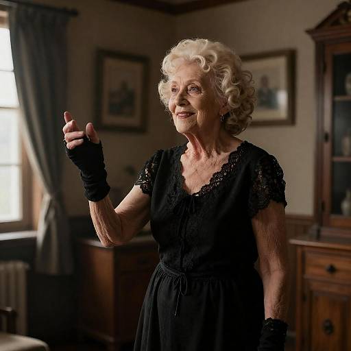 Charming Elderly Woman in Dim Room