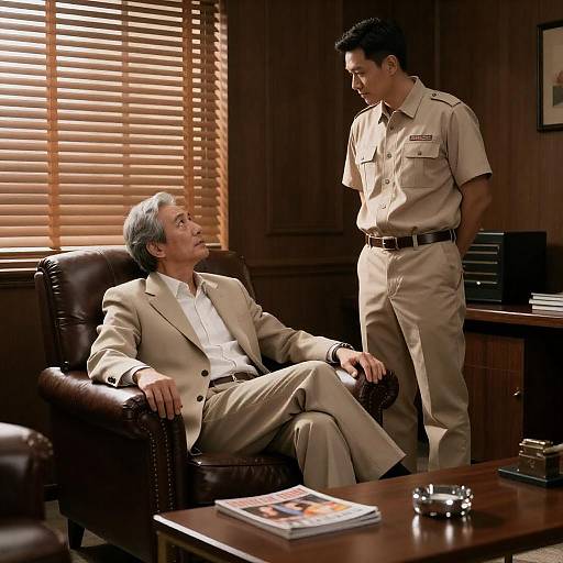 Dimly Lit Office with Two Men