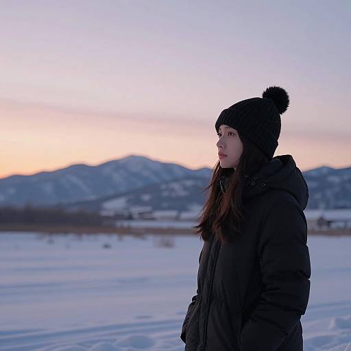 Thoughtful Woman in a Serene Winter Scene