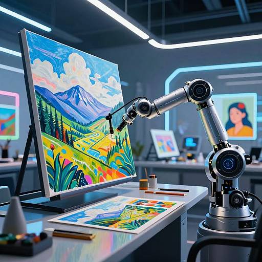 Futuristic AI Art Studio Scene