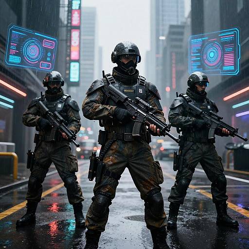 Elite Cyber Soldiers in Neon Metropolis