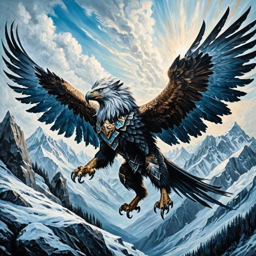 Majestic Griffon Soaring Over Snowy Mountains