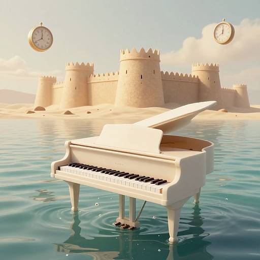 Surreal Dreamscape with Floating Piano