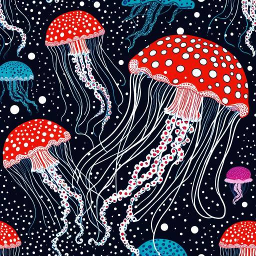 Glowing Jellyfish with Polka Dot Background Glowing Jellyfish with Polka Dot Background