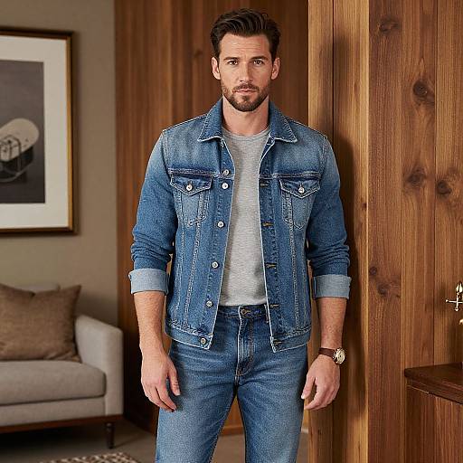 Confident Man in Stylish Denim Interior