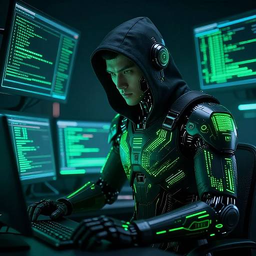 High-Tech Android Hacker in Neon
