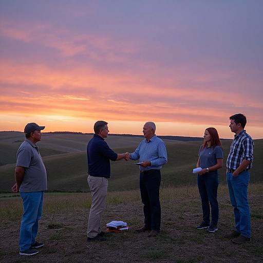 Landman and Landowners Handshake Sunset