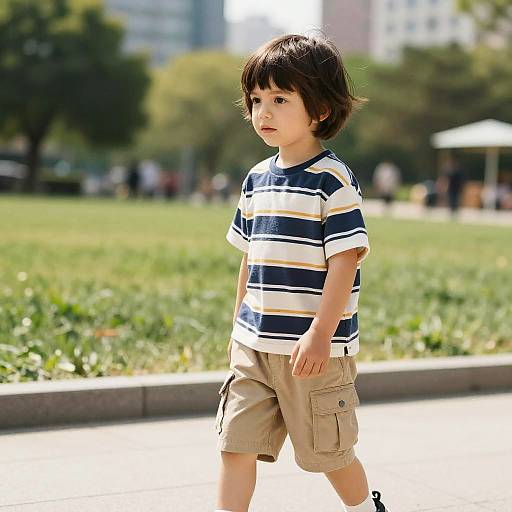 Bob Cut on Boy in City Park