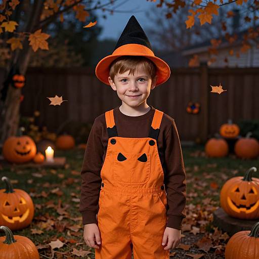 Boy in Autumn Halloween Costume