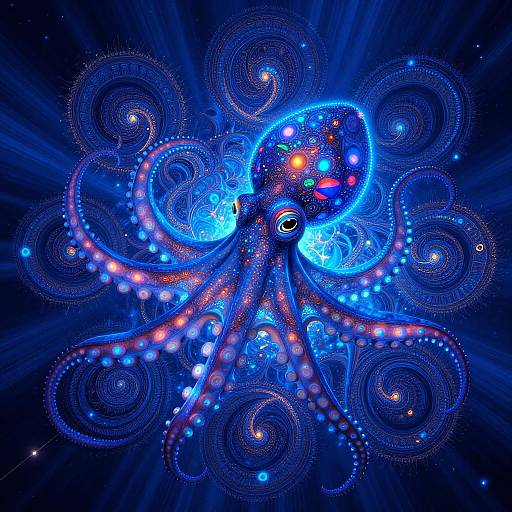 Psychedelic Bioluminescent Octopus Art