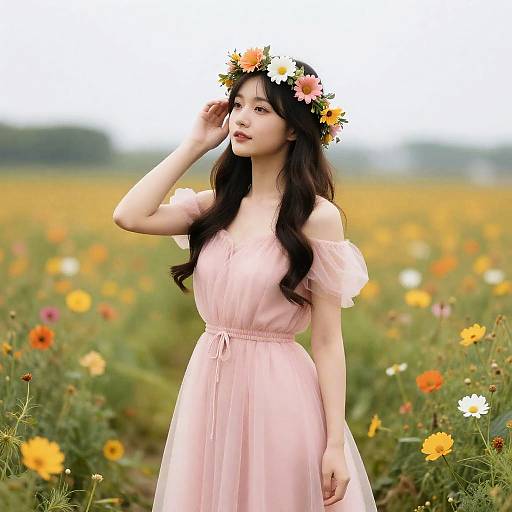 Flower Child Woman in Pink Dress