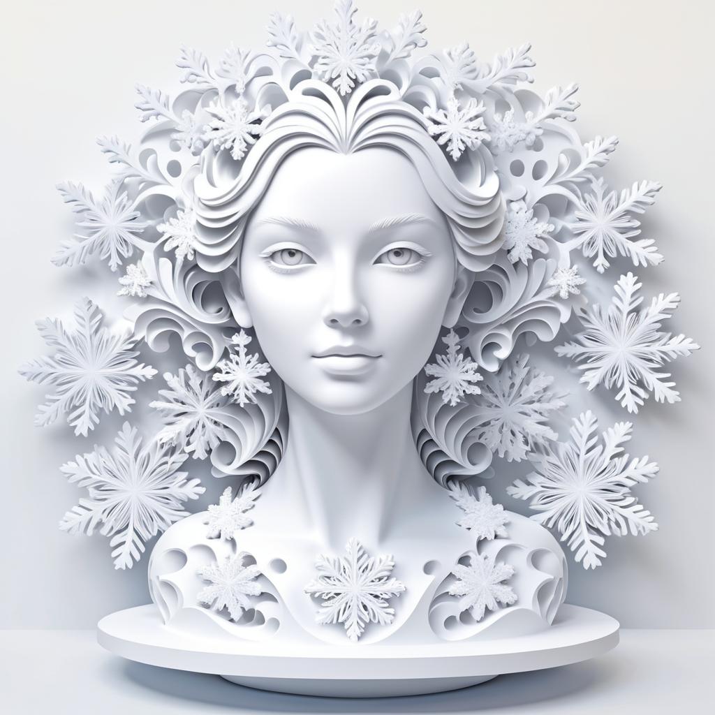 Whimsical 3D Sculpture with Snowflakes