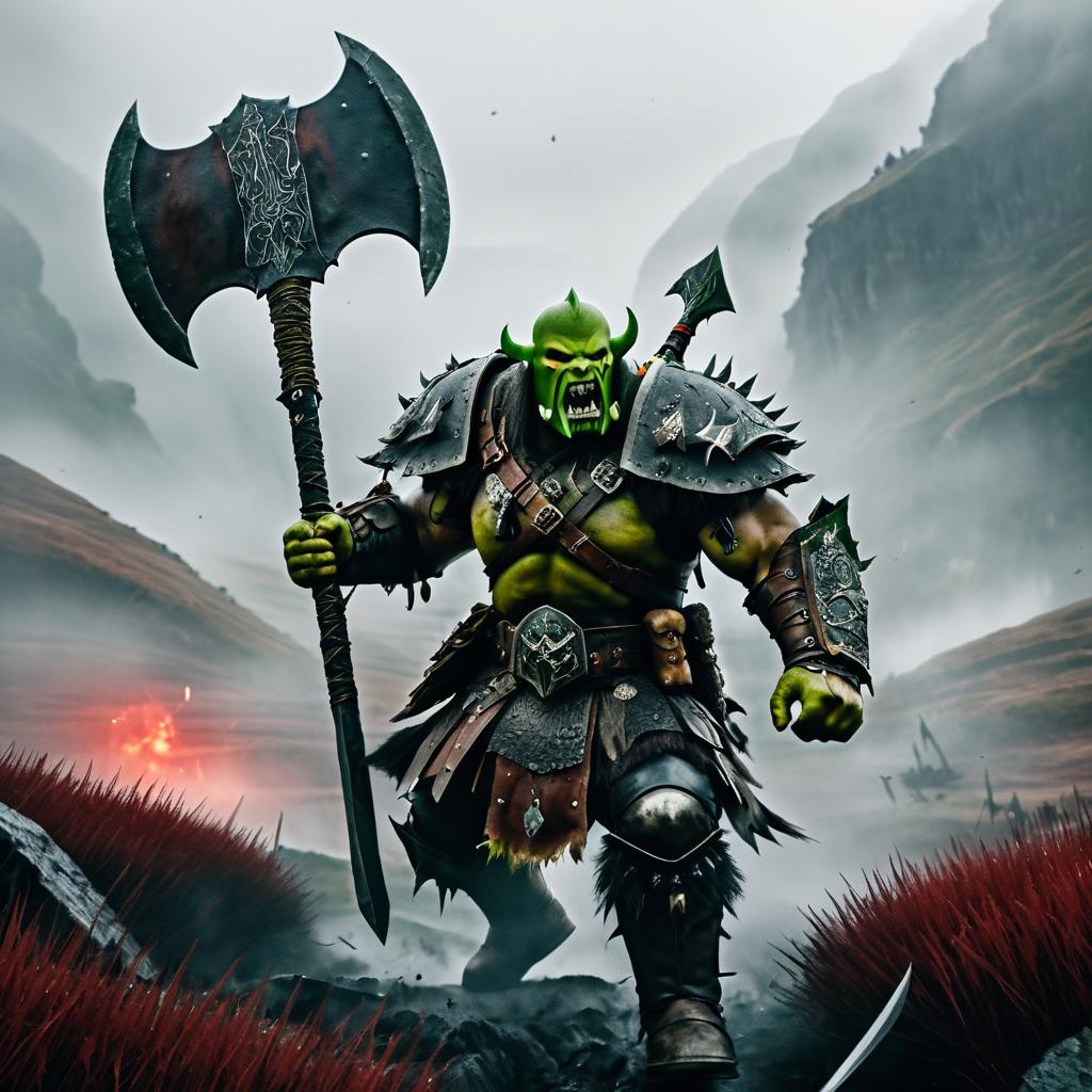 Ork Warlord Charging in Foggy Valley