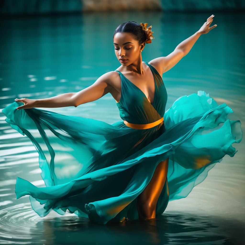 Serene Dancer in Flowing Teal Dress