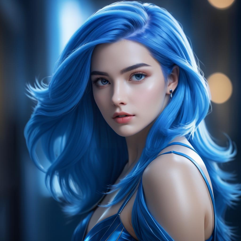 Elegant Young Woman with Blue Hair Portrait