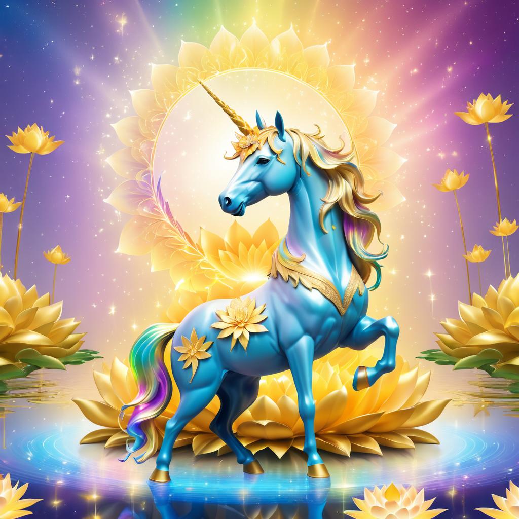 Ethereal Unicorn on Golden Lotus Flower