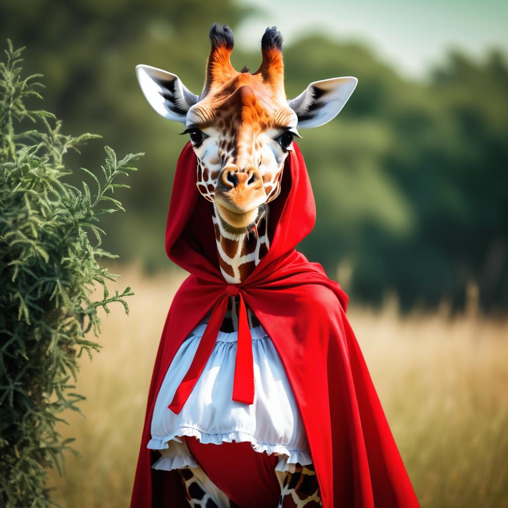 Whimsical Giraffe in Red Riding Hood