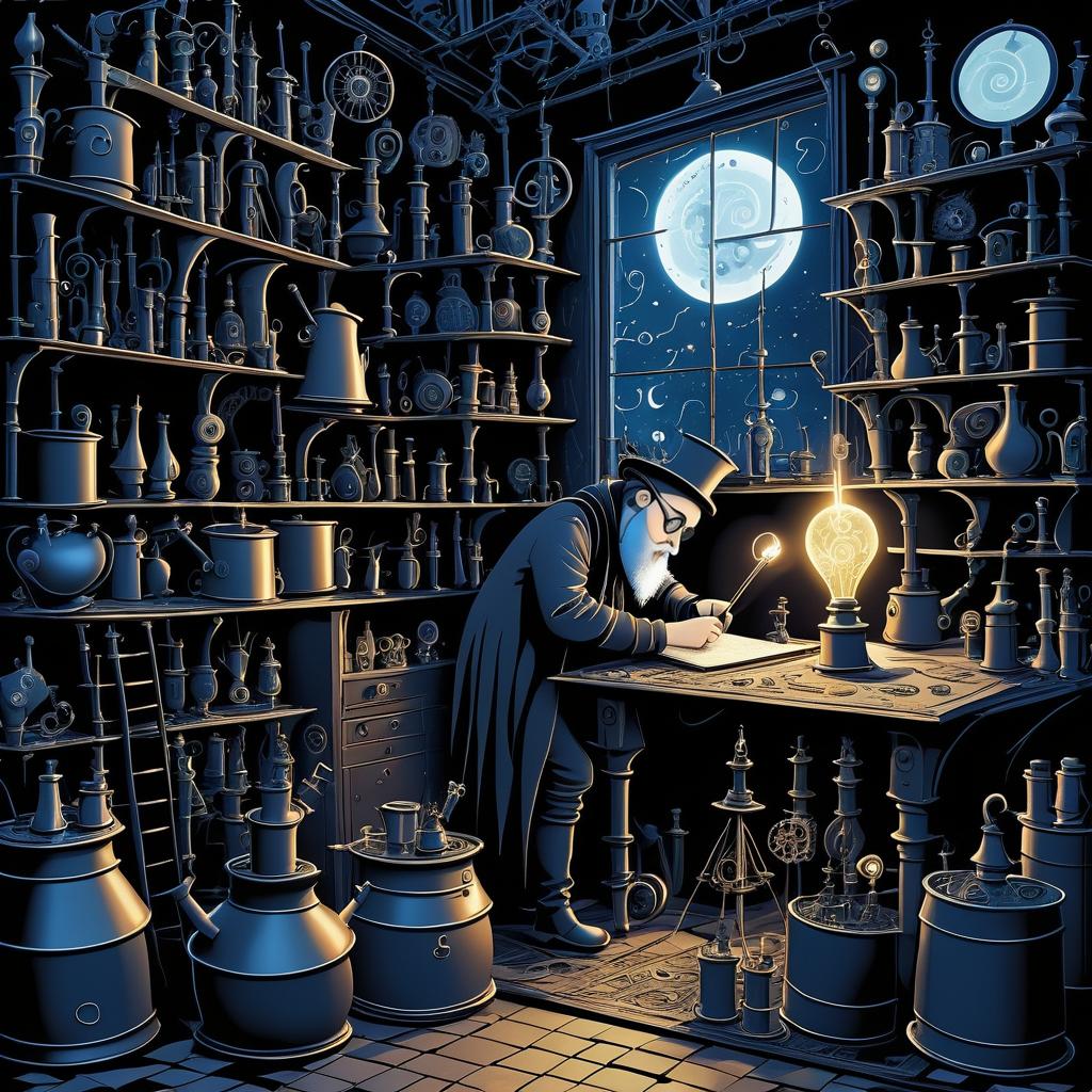 Curious Alchemist in a Whimsical Attic