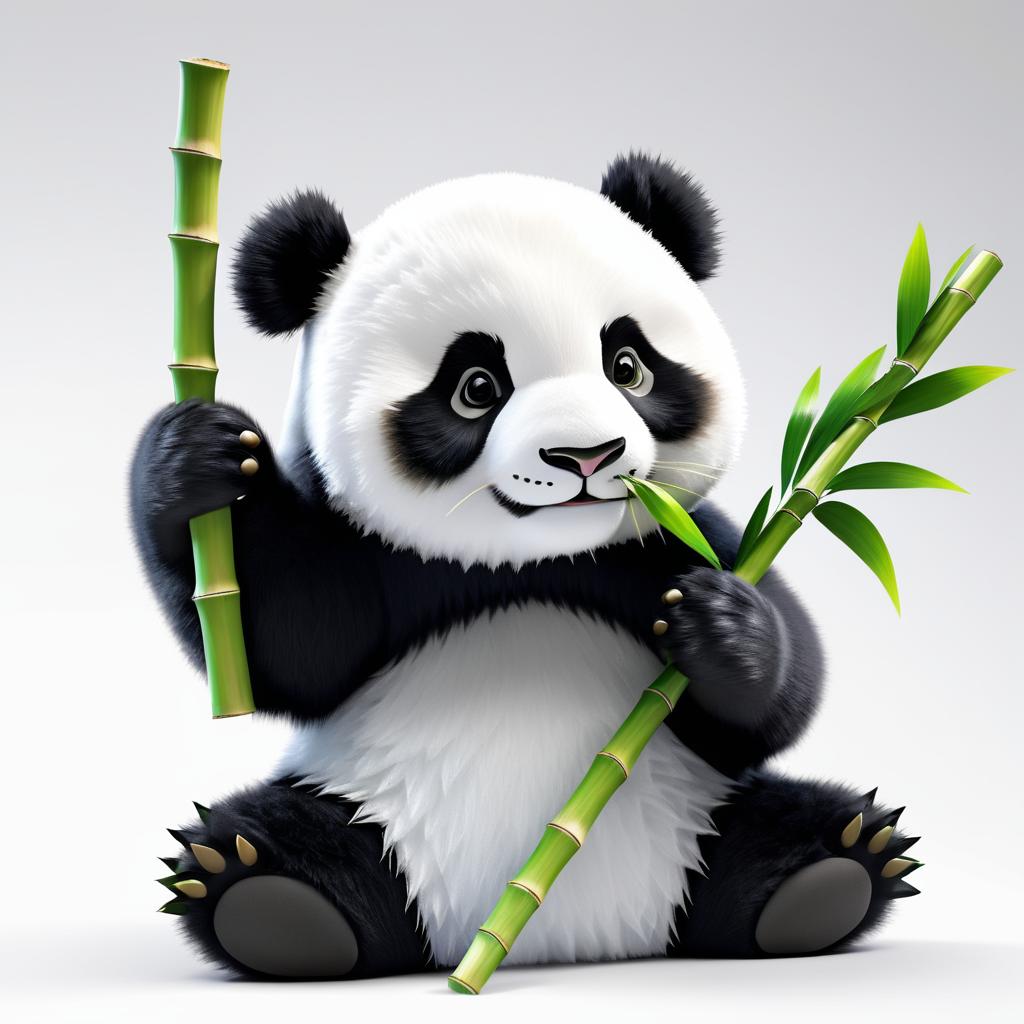 Fluffy Panda with Bamboo in Detail