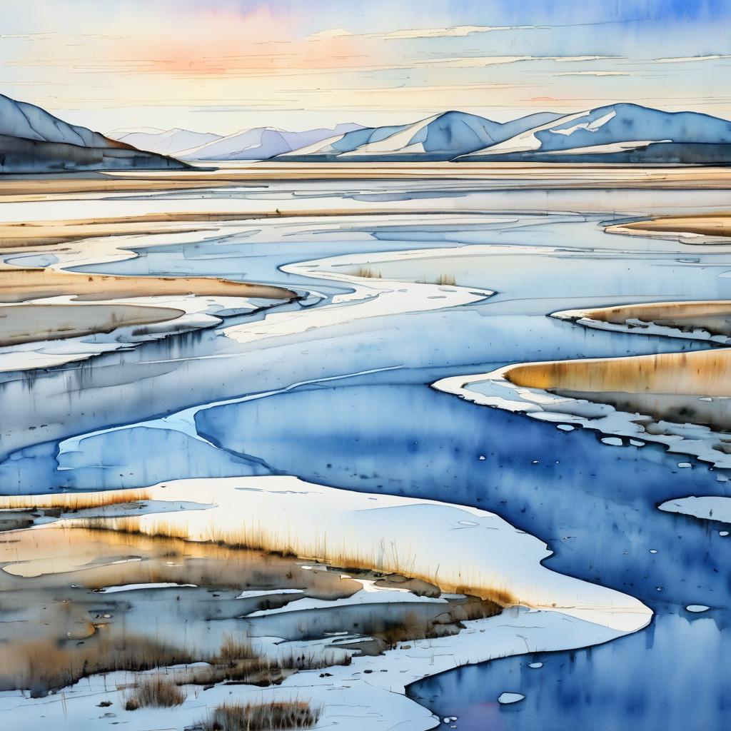 Serene Permafrost Landscape in Watercolor