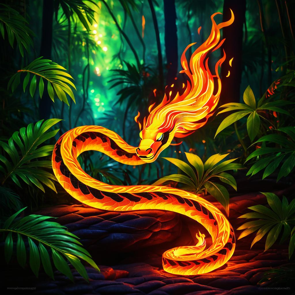 Vibrant Jungle with Fiery Snake Art