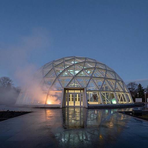 Futuristic Eco-Dome Greenhouse at Dusk