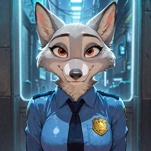 Expressive Female Wolf in Detective Uniform