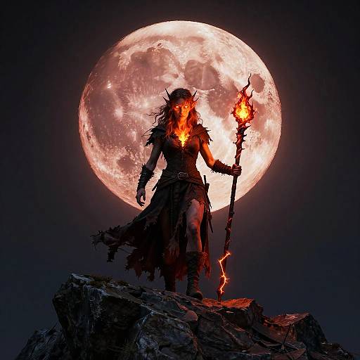 Tiefling Witch Under Blood Moon