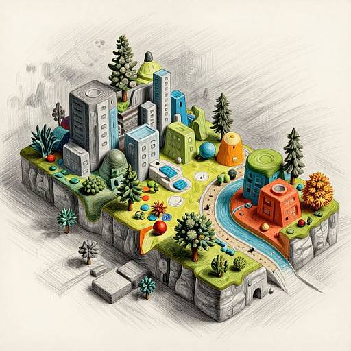 Surreal Pencil Sketch to 3D Landscape