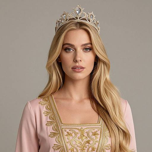 Regal Blonde Woman in Pink Dress