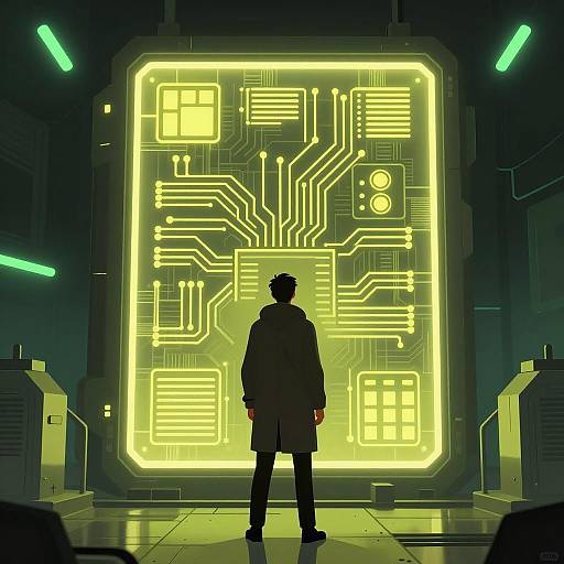 Holographic Control Panel in Industrial Scene