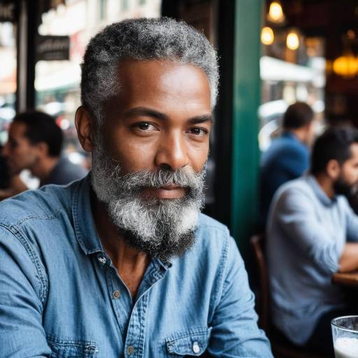 Mature Man Smiling in Cafe