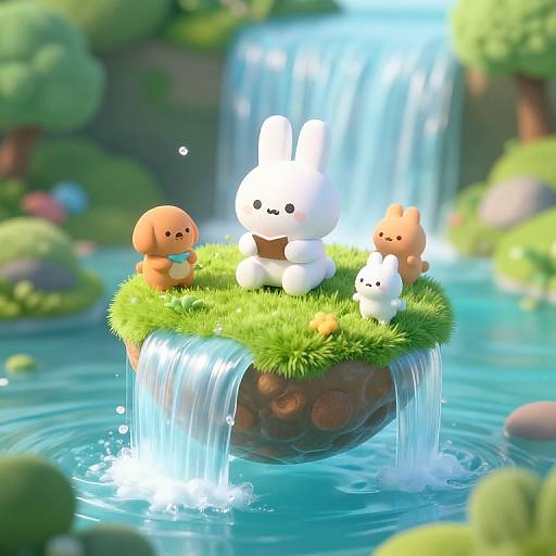 Toony Rabbit Planet Waterfall Scene