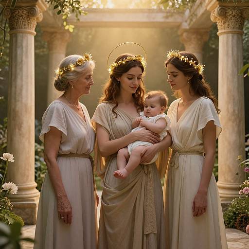 Ethereal Sisters in Ancient Greek Garden