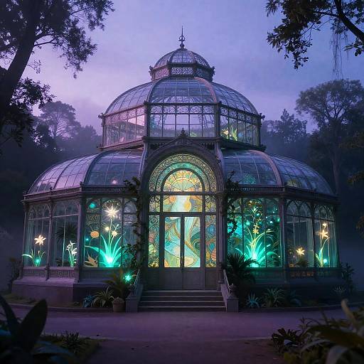 Bioluminescent Conservatory Inspired by Alphonse Mucha