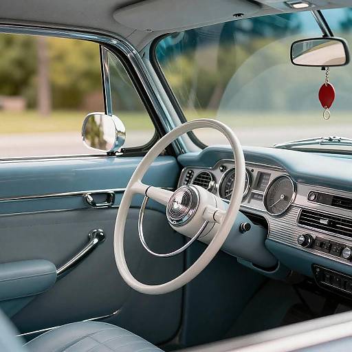 Vintage Car Interior with Light Blue Dashboard