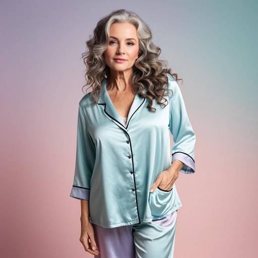 Elegant Mature Woman in Satin Pajamas