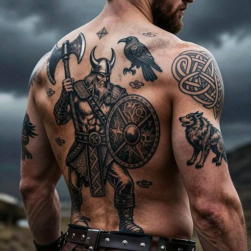 Viking Battle Tattoos in Realistic Style