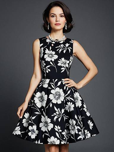 Black Floral A-Line Evening Dress with Gems